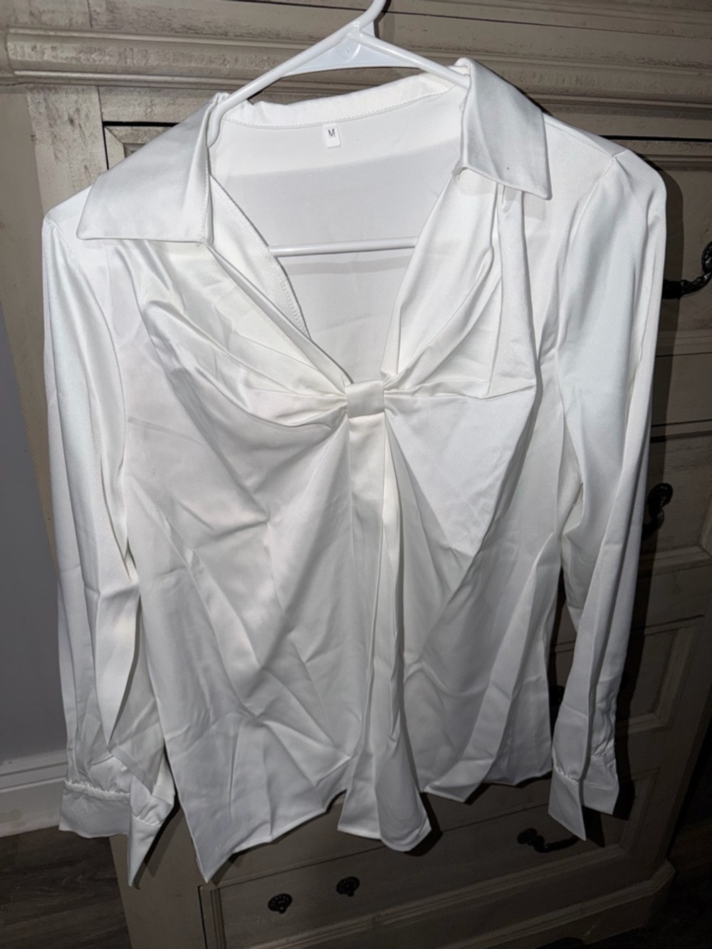 White Twist-Front Long-Sleeve Blouse